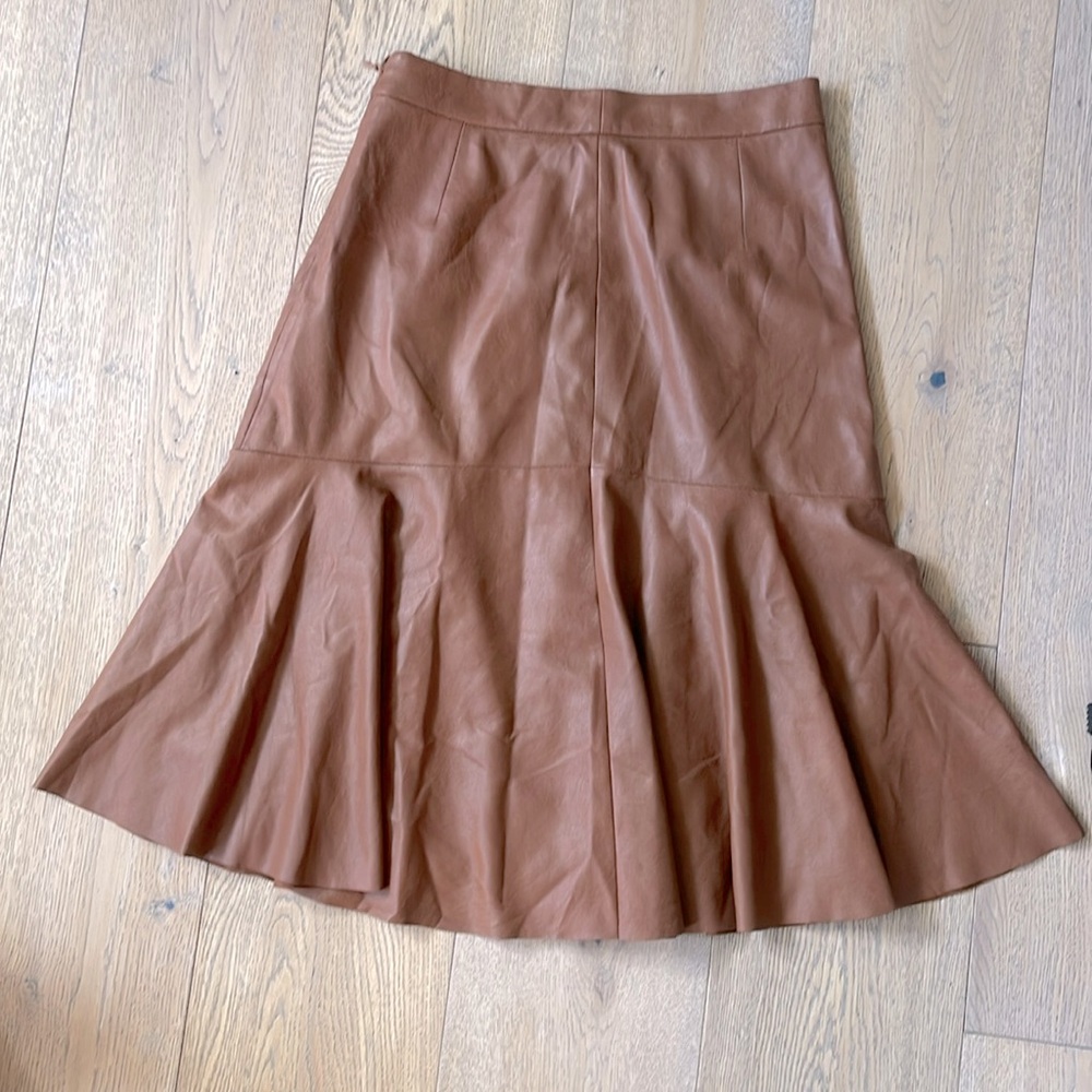 Rebecca Taylor cognac lined ruffle pleather skirt
